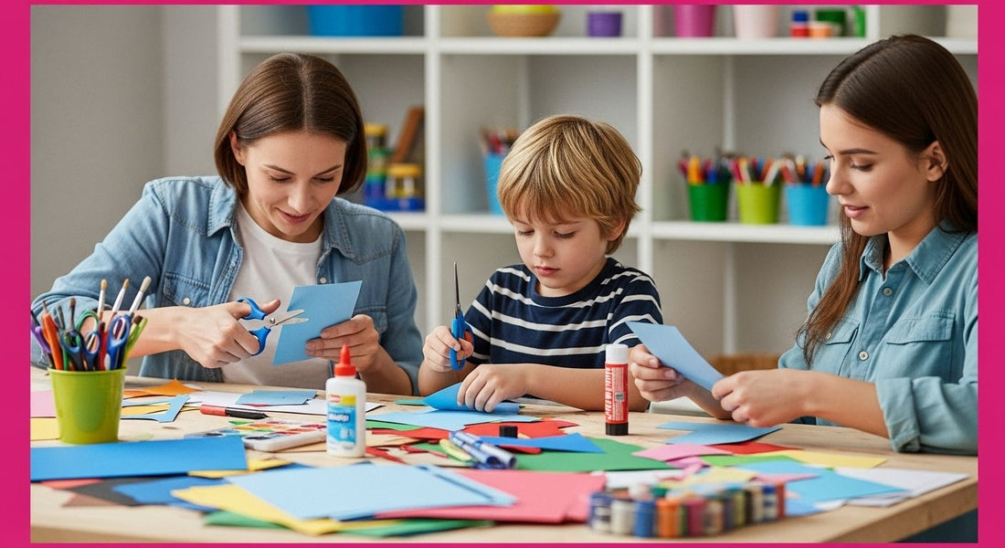 kreatives basteln mit kindern, basteltisch, familienaktivität