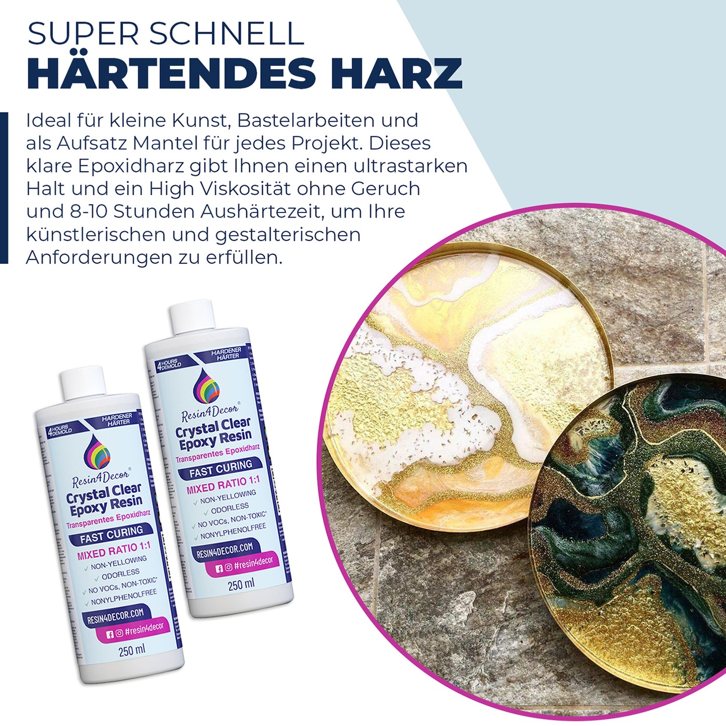RESIN4DECOR 1:1 Schnell härtend Epoxidharz Set (4h Entformzeit)