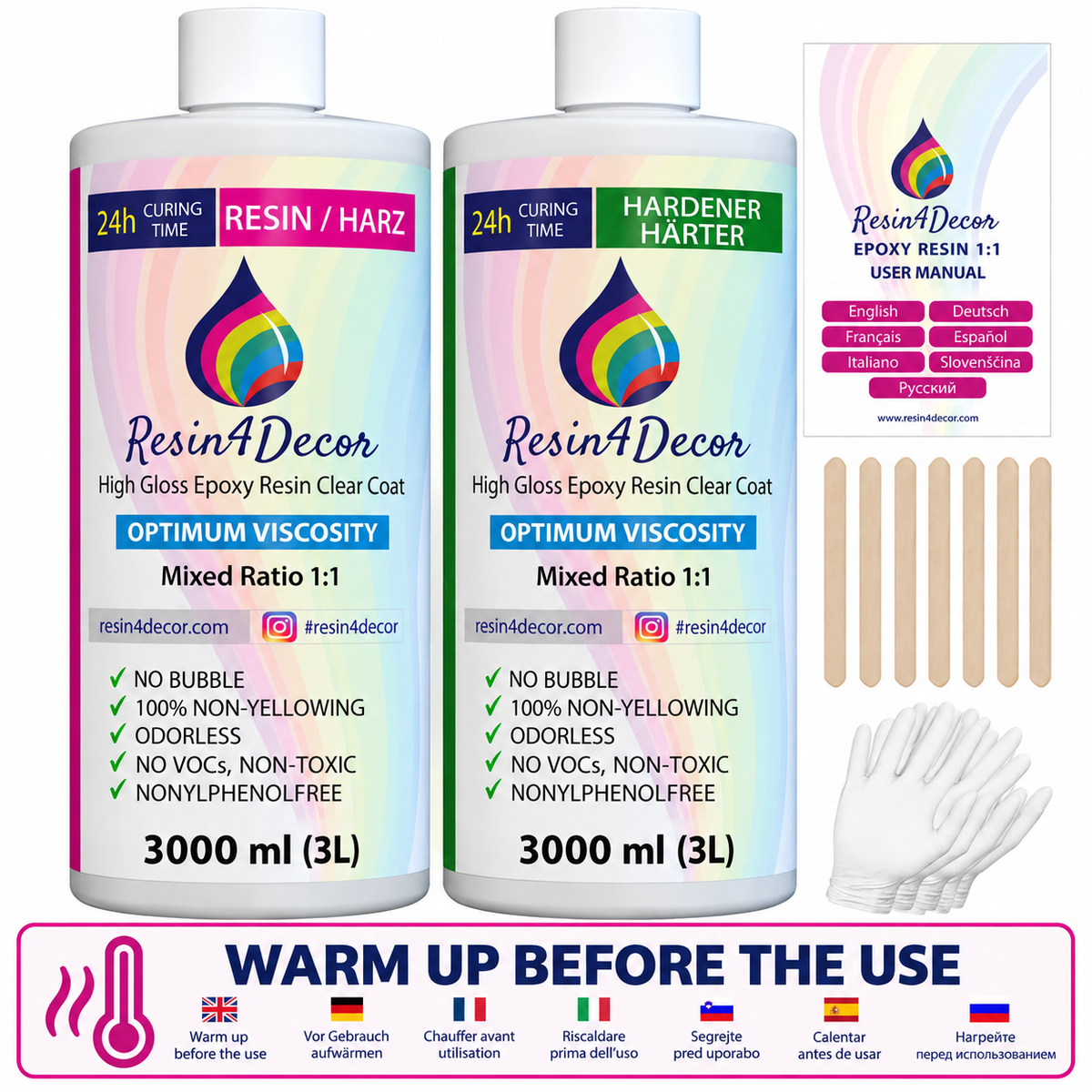 RESIN4DECOR 1:1 Klares Epoxidharz ohne Vergilben (24h Erhärtung)