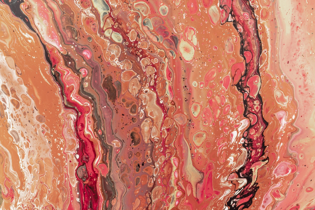 red, beige, and black abstract painting