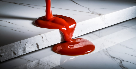A red liquid dripping from a pipe on a counter