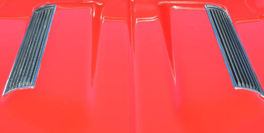 Red car hood with two vents