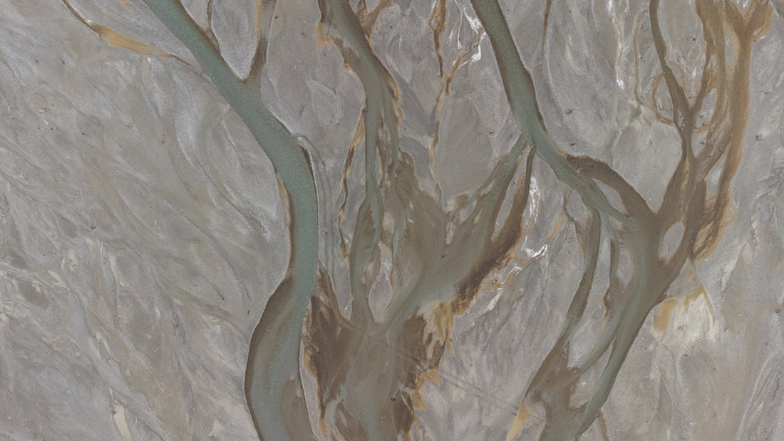 Aerial view of a braided river delta