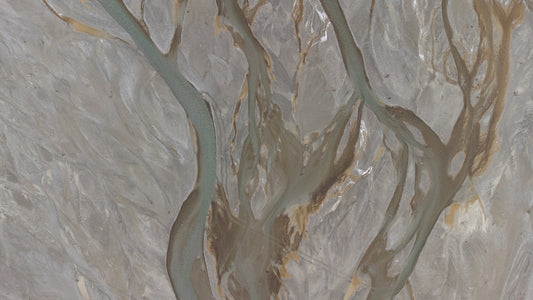 Aerial view of a braided river delta
