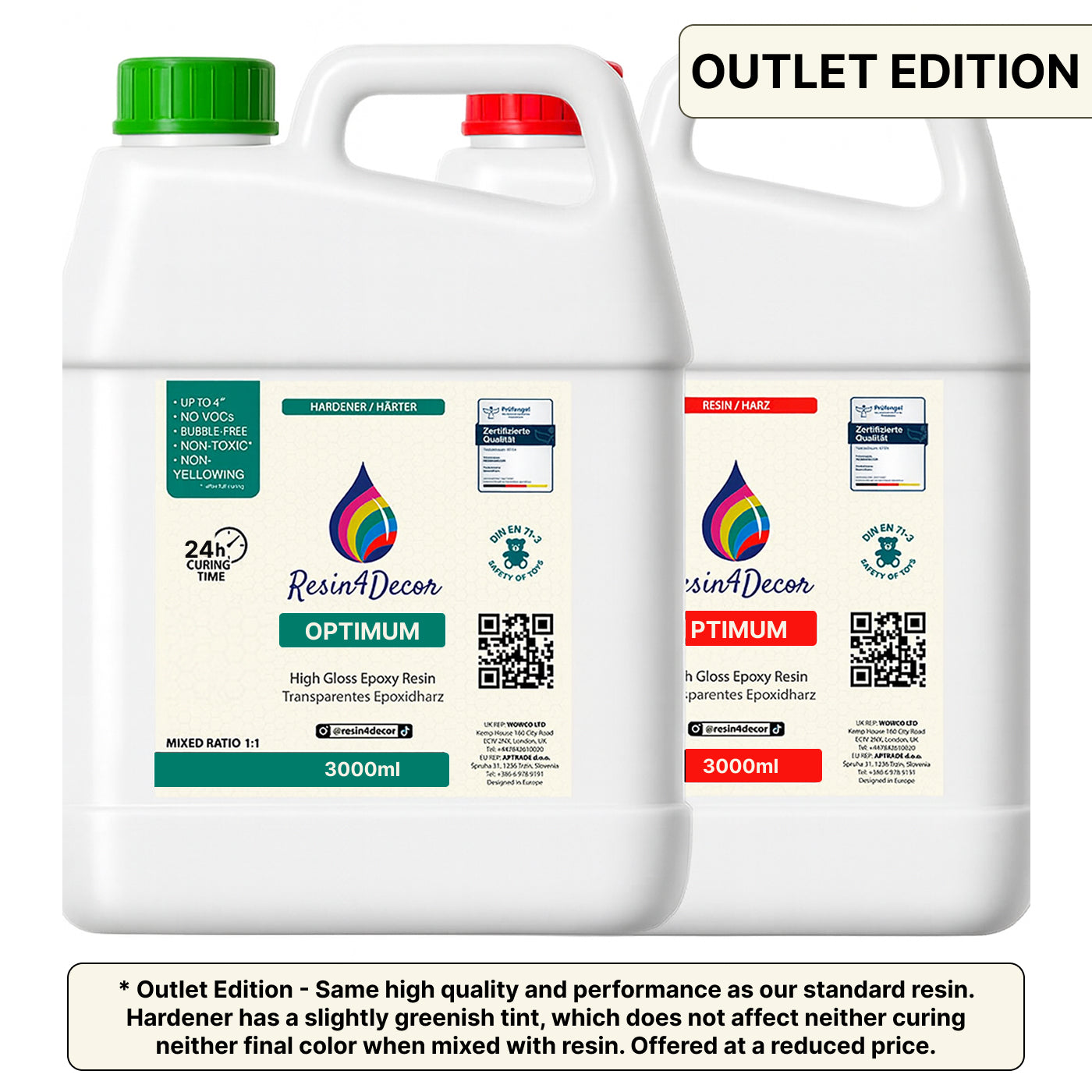 RESIN4DECOR Resina epoxi transparente que no amarillea 1:1 (tiempo de curado de 24 h)